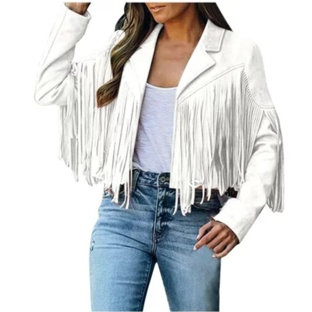 LET'S GO GIRLS - White faux suede jacket 🤠
